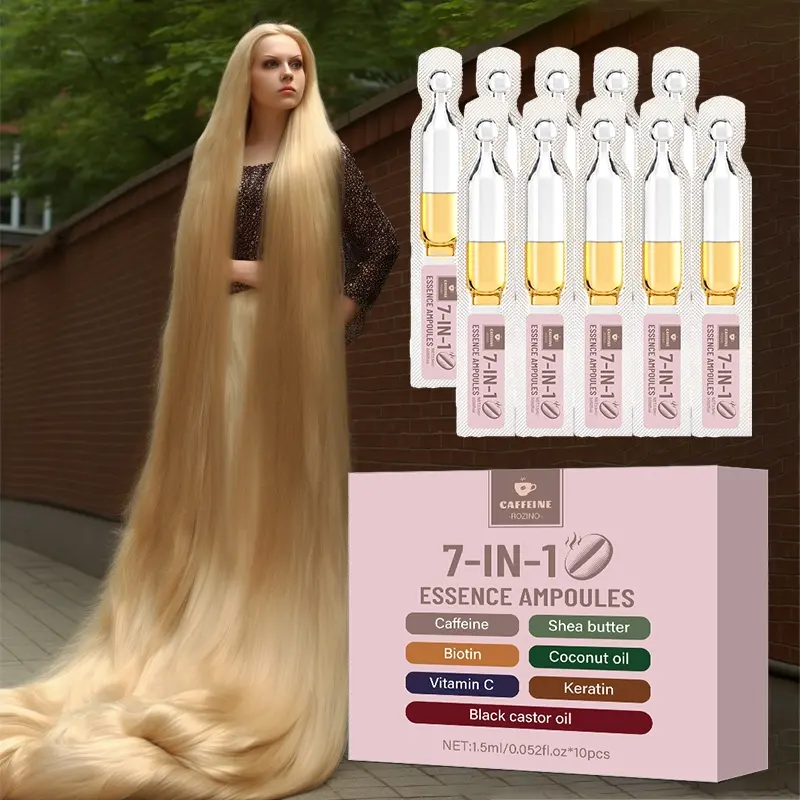 7-in-1 Hair Growth Serum, Hair Growth Booster, Hair Oil Treatment with Caffeine, Biotin, Shea Butter, Coconut Oil, Keratin & Castor Oil, 1.5 ml per Bottle, Pack of 10 Bottles, Hair Growth Moisturizing
