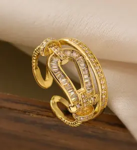 Buckle Up Adjustable Ring Gold Plated with No Warning Applicable for Stylish Accessory Statement Multi Ring Elegant Rhinestone Ring