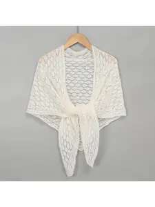 Thin, fashionable, versatile, solid-color, knitted, hollowed-out, women's soft, skin-friendly, delicate triangular shawl.