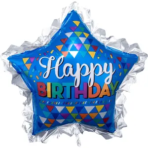 Star-Shaped Foil Balloon - Vibrant "Happy Birthday" Design