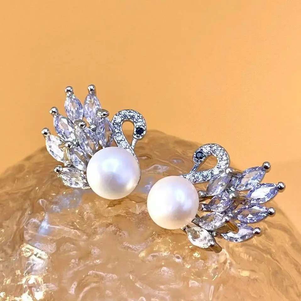 [Swan Earrings ]Freshwater Pearl Earring Pearl Jewelry For women gifts