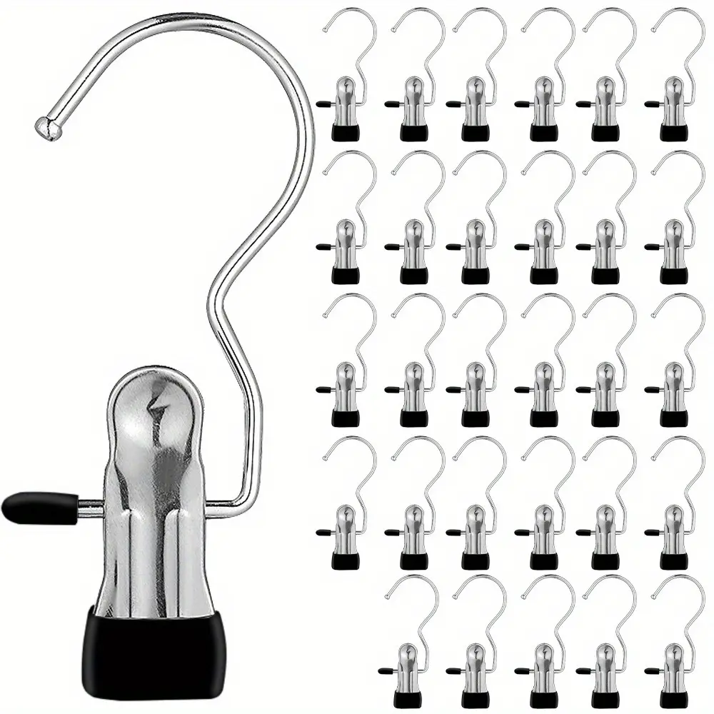 16-Count Adjustable Stainless Steel Waterproof Anti-Rust Clip Clothespins - Non-Slip Hanger for Socks, Towels - Lightweight Space-Saving Home & Travel Organizer with Laundry Hooks, Hanging