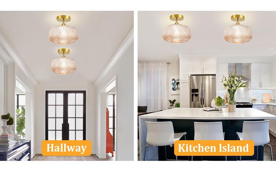 Semi Flush Mount Ceiling Light,Vintage Ceiling Light Fixture,Hallway Lighting Fixture with White Glass Shade,Globe Glass Light Fixture,Kitchen Lighting Fixtures Ceiling for Bedroom,Bathroom,Porch(NO Bulb)