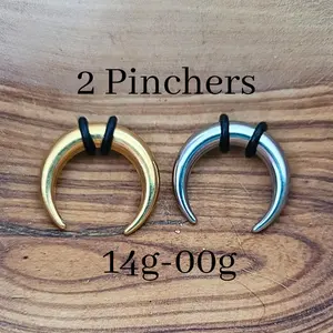 1 Silver + 1 Gold Titanium Steel Septum Ring Pincher Nipple Horseshoe Gauges Stretching Kit 00g 0g 1g 2g 4g 6g 8g 10g 12g 14g taper jewelry