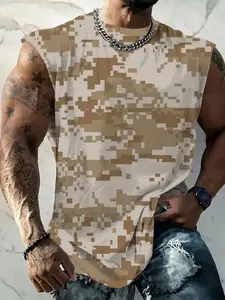 Camouflage Design Ice-Cool Breathable Quick-Dry Vest, Loose Fit Gym Shirt for Men, Summer Street Fashion Essential, Sleeveless Gym Tops