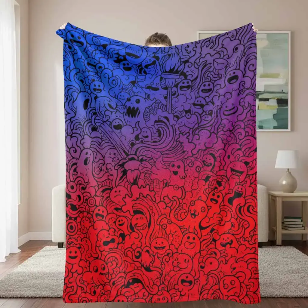 Colorful Cartoon Graffiti Blanket, Abstract Art Plush Flannel Throw for Couch Bed Bedroom Dorm, Lightweight Warm Decorative Gift