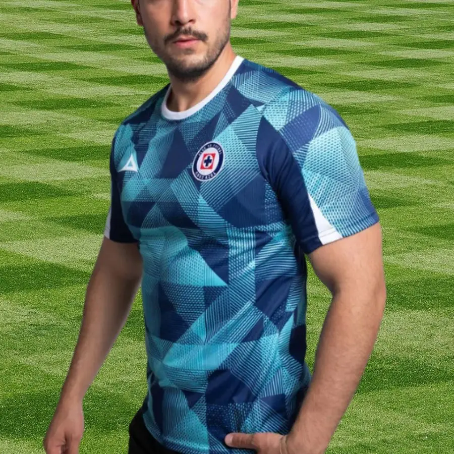 Men's Cruz Azul Soccer Jersey, Quick-Dry Short Sleeve Football Shirt, Breathable Athletic Sports Top for Training Game Day
