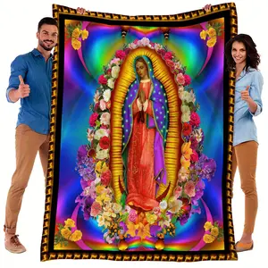 YWJHUI Traditional Style Virgin Mary Digital Print Blanket - Soft and Warm Double-Sided Fabric, 250-300g Polyester, Machine Washable, All-Season Multi-Purpose Blanket, Suitable for Sofa, Office, Bed, Travel, Gift