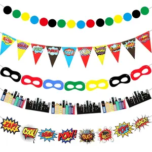 Hahafelt 5 Pcs Hero Birthday Party Banner Decorations Ceiling Hanging Banner Decor Hero Birthday Celebrating Party Favor for Home Living Room Window Wall Decorations