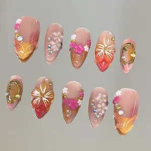 NailVesta PEACH EMBER – 100% Handcrafted 3D Press-On Nails | Reusable, Long-Lasting, Salon-Quality