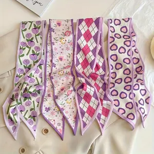 Lady'S Elegant Purple Headband & Scarves & Floral Pattern Hairbands & Hair Ties, Multi-use for Date, Daily Wear, and Vacation, Floral Print Scarf