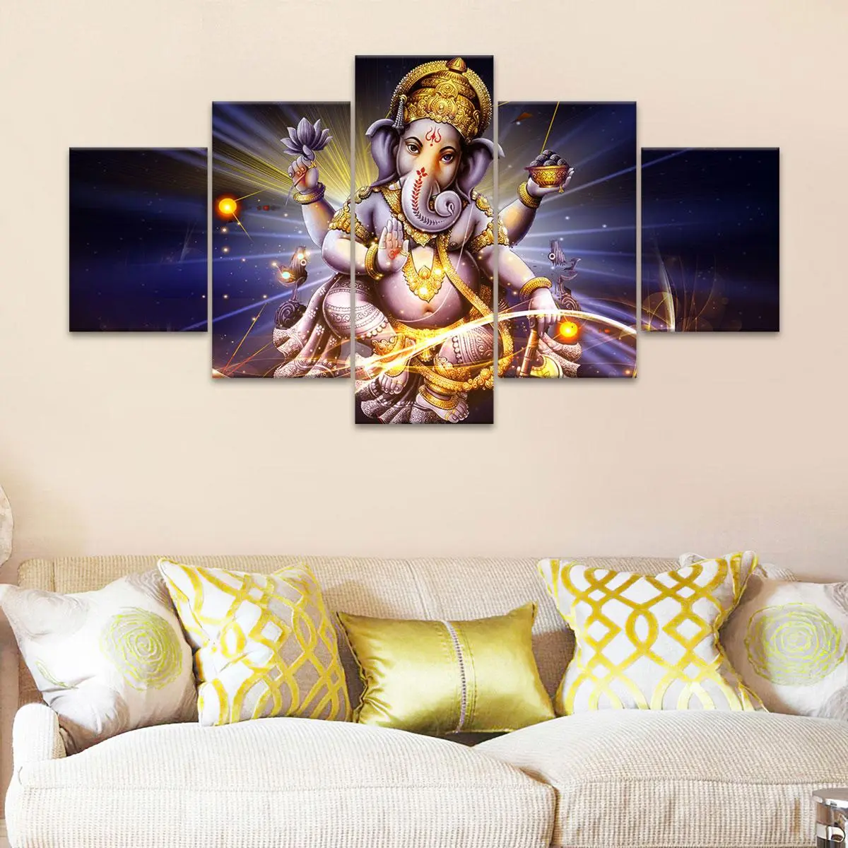 Ganesha Pattern Unframed Painting, Unframed Art Print, 5 Counts/set Modern Canvas Wall Art, Wall Art Decoration, Wall Decor for Home Living Room Bedroom Office, Home Decor, Decorative Artwork, Ornaments, Artwork For Walls