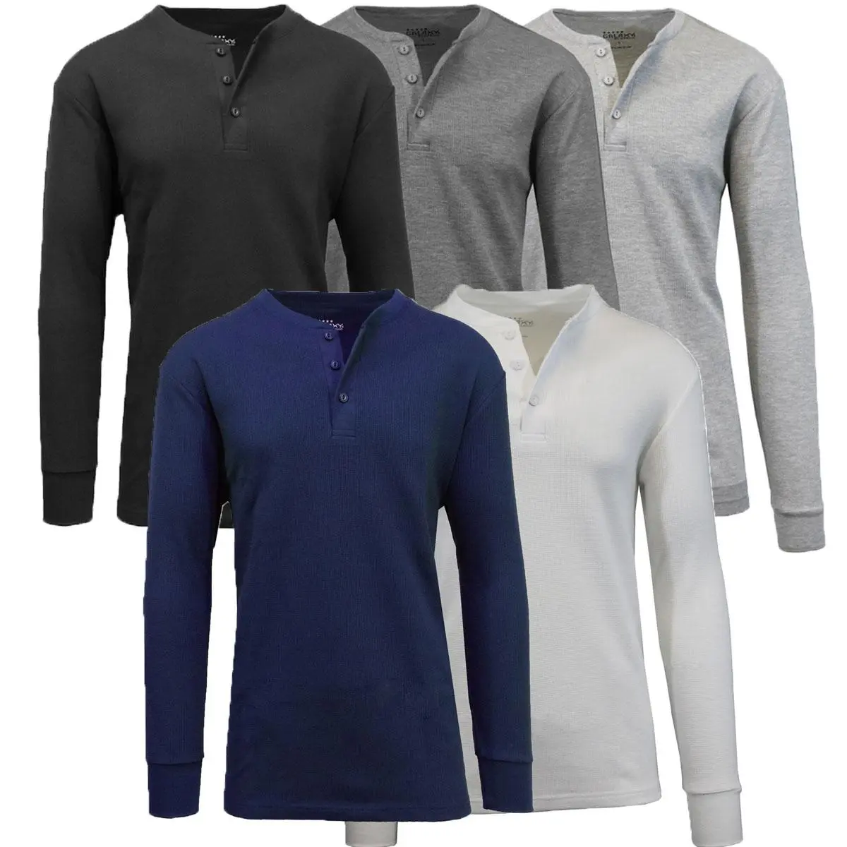 (Henley) Black-Charcoal-Heather Grey-Navy-White