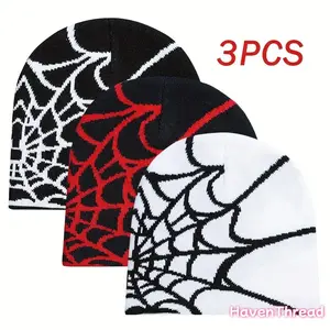 3pcs Winter Knitted Beanies, Hip Hop Gothic Retro Streetwear Essentials, Warm Funky Hats with Handmade Feel, Machine Washable (Sports & Outdoor Accessories)