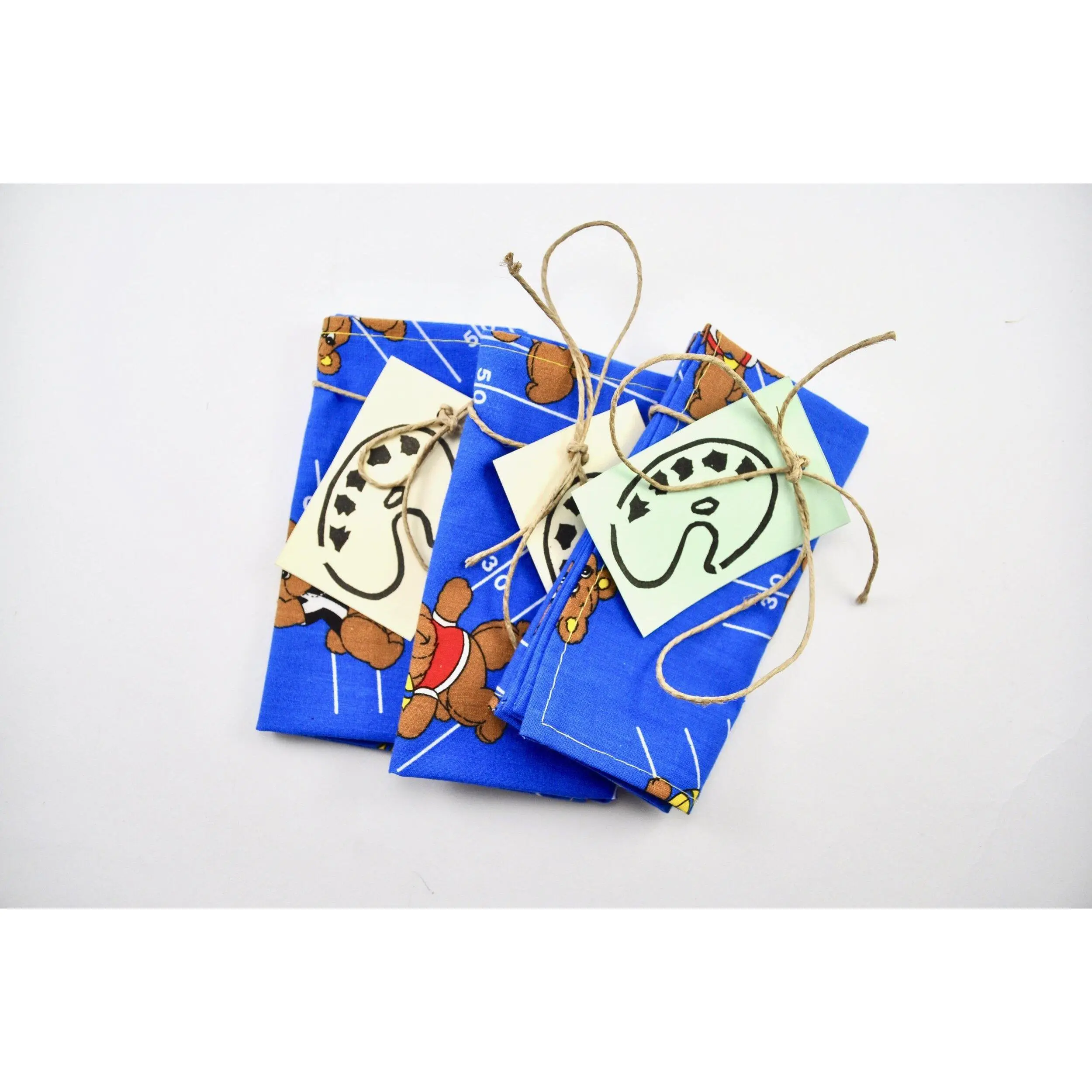 BEARS PLAYING FOOTBALL ROYAL BLUE POCKET SQUARE HANDKERCHIEF