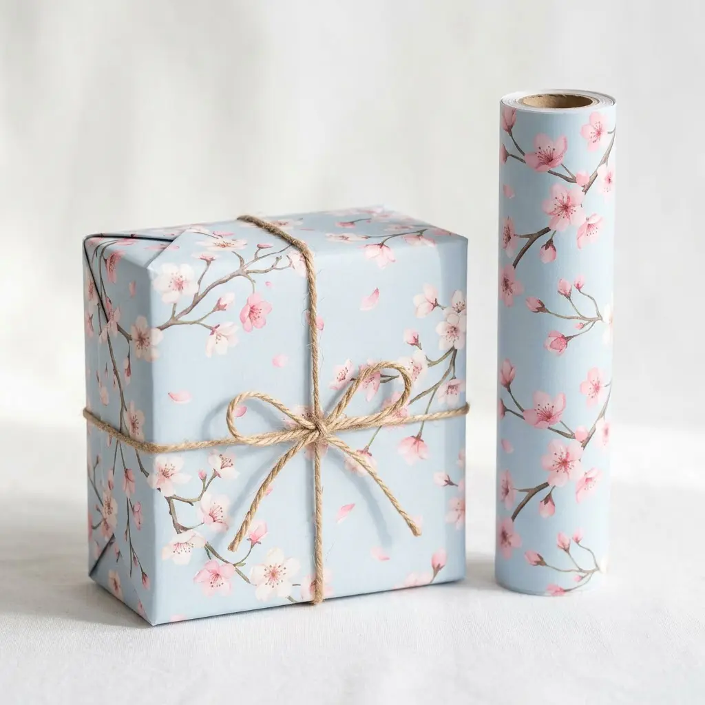 Cherry Blossom Gift Wrap Set with Natural Twine for Stylish Packaging and Gift Wrapping