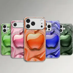 Glass phone case with colorful three-dimensional fruit diamond, Suitable for iPhone 11, 12, 13, 14, 15, 16, 17 PIUS, Pro, and Promax