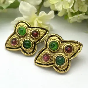 Pre-owned CHANEL As Shown Shoulder Bags Vintage Gripoix Glass Butterfly Clip on Earrings KO4030449