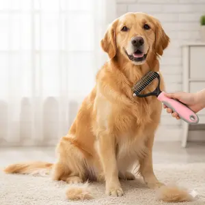 Universal pet deshedding comb, for dog grooming tools, double-sided stainless steel, for hair care and removing shedding, easy to use, basic grooming