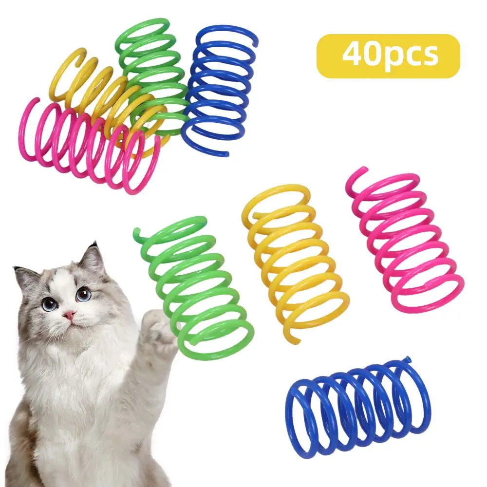 40pcs BPA-Free Plastic Cat Spring Toy Set - 1in Spirals, Non-Toxic, Durable, Bright Colors, Promotes Agility & Exercise for Indoor Kittens (Swatting, Biting)