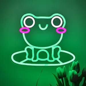 1pc Charming Glow Cute Frog on Lotus Leaf Lily Pad LED Neon Sign | Wall Hanging, Powered, Perfect for Bedrooms, Cafe, Indoor Party, Playroom, Bar, Game Room, Studio, Beauty, Hair, Nail Salon Decoration