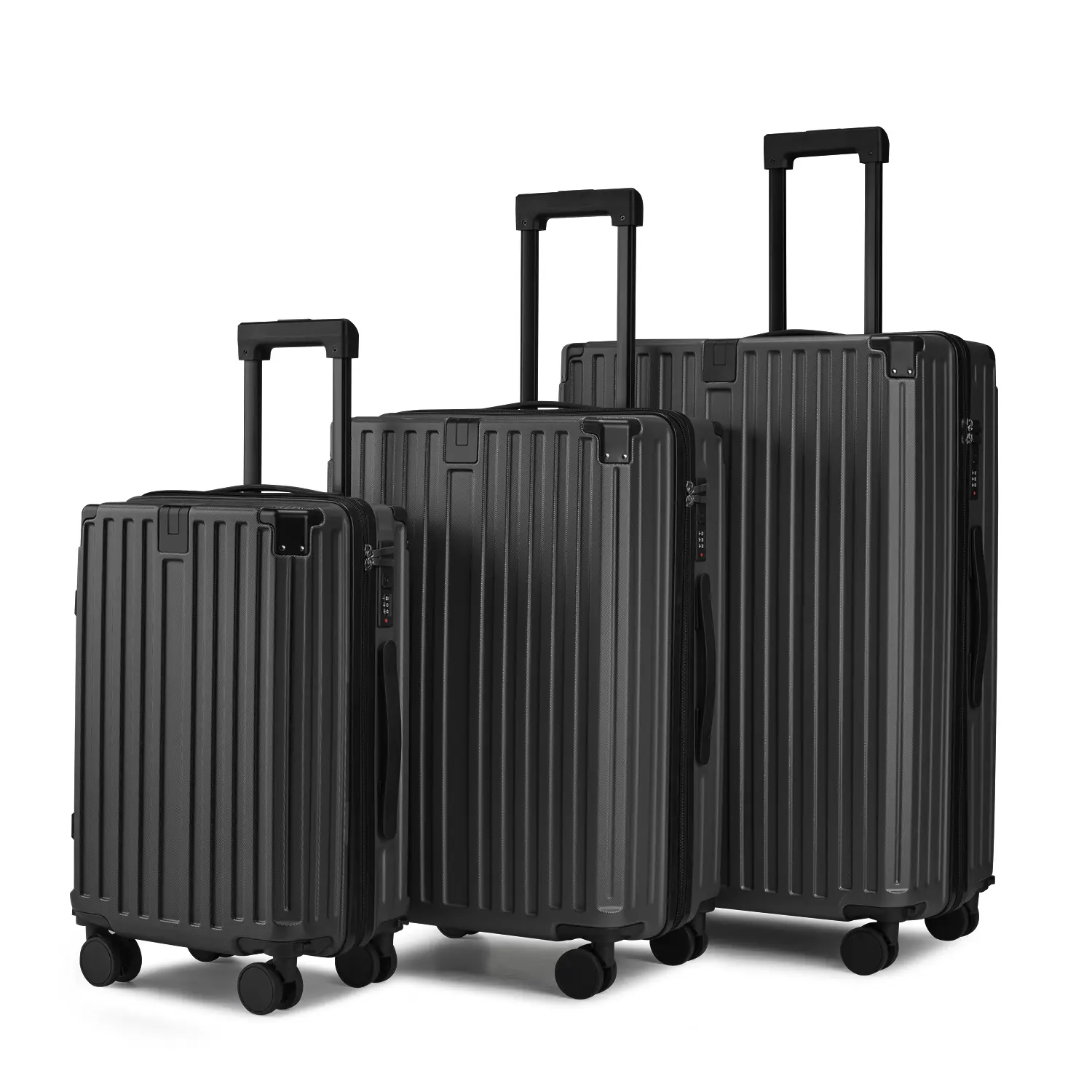 Graphite 3-Piece ABS Hard-Side Luggage Set, Multifunctional Travel Suitcases with Foldable Cup Holder & Detachable Spinner Wheels