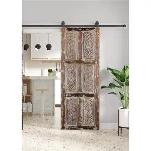 Rustic Farmhouse Carved Doors Vintage White Wooden Barn Doors 96x30