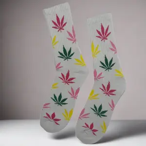 White Multicolored Marijuana Leaf Crew Socks