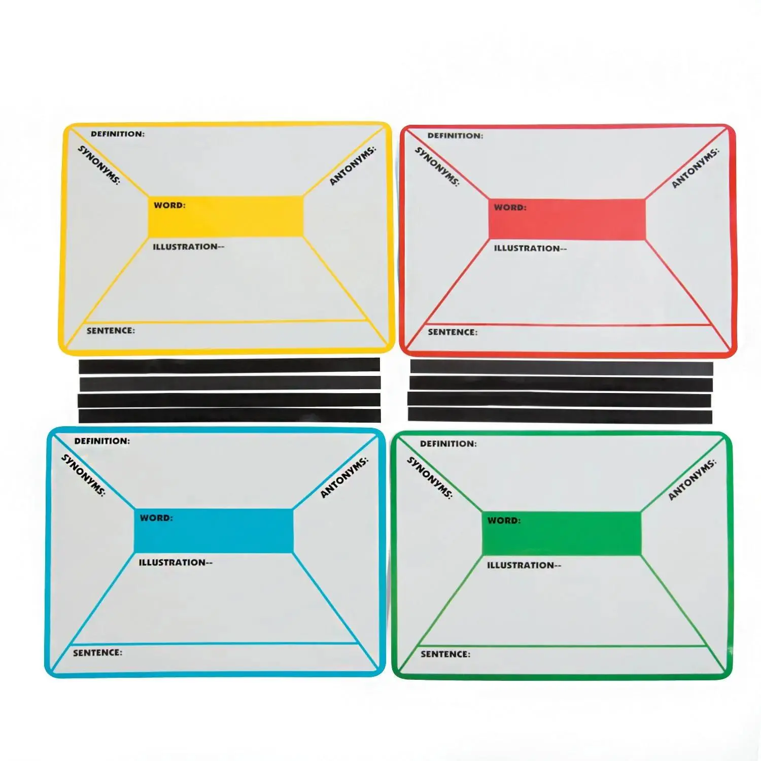 Fun Express 22" x 17" Four Square Yellow, Red, Blue & Green Dry Erase Magnetic Sheets- 4 Pc.