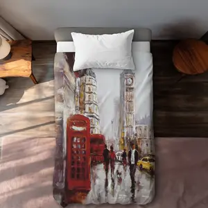 360 Stand Twin Size Extra Long Duvet Cover - London Print Big Ben Design, Breathable Fabric, Microfiber Face, Contemporary Look, for Twin Size Bed