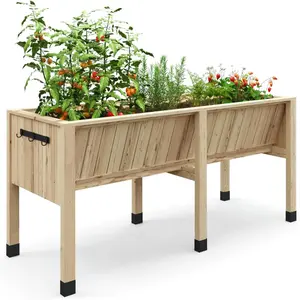 [HOT] Garvee 46x24x31 in Wooden Raised Garden Bed with Legs & Hooks,13.7 in Planter Box, Non-Woven Liner, Outdoor Vegetable, Herb & Flower Planter