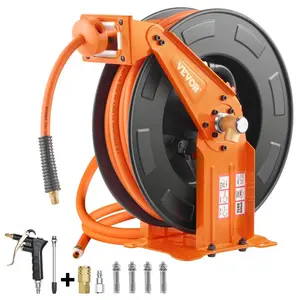 VEVOR Retractable Air Hose Reel with Double Arms, 3/8 INx 65FT Hybrid Air Hose Max 300PSI, Air Compressor Hose Reel with 5FT Lead in, Ceiling/Wall Mount Heavy Duty Steel Reel for Workshop Garage