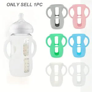 Silicone Bottle Handle with Hole Design, 1/2pcs Anti-slip Bottle Handle for Most 8oz Wide Mouth Bottle, Baby Bottle Accessories, Newborn, Infant, Feeding