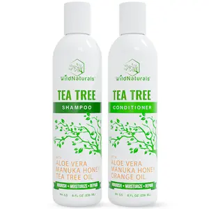 Wild Naturals Tea Tree Oil Shampoo & Conditioner Set - Dry Scalp Treatment for Itchy Flaky Skin Anti-Dandruff Hair Care for Men & Women Hydrating & Thickening Formula for All Hair Types Soothes Scalp Irritation Sulfate-Free Cleanse & Nourish - Daily