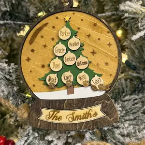 Custom Handmade Rustic Christmas Snow Globe Ornament with Personalized Names Family and Pets - Farmhouse Style