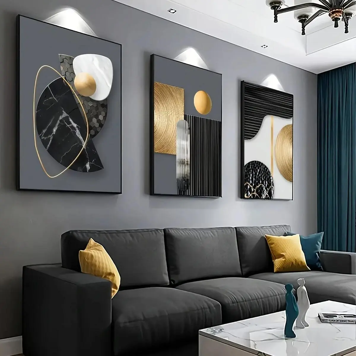 Artistic 3-Piece Framed Flat Wood Canvas Wall Decor Set - Abstract Irregular Shapes Print, Animal Accents, Modern Home Decor for Living Room, Bedroom Display, Abstract Art Decor