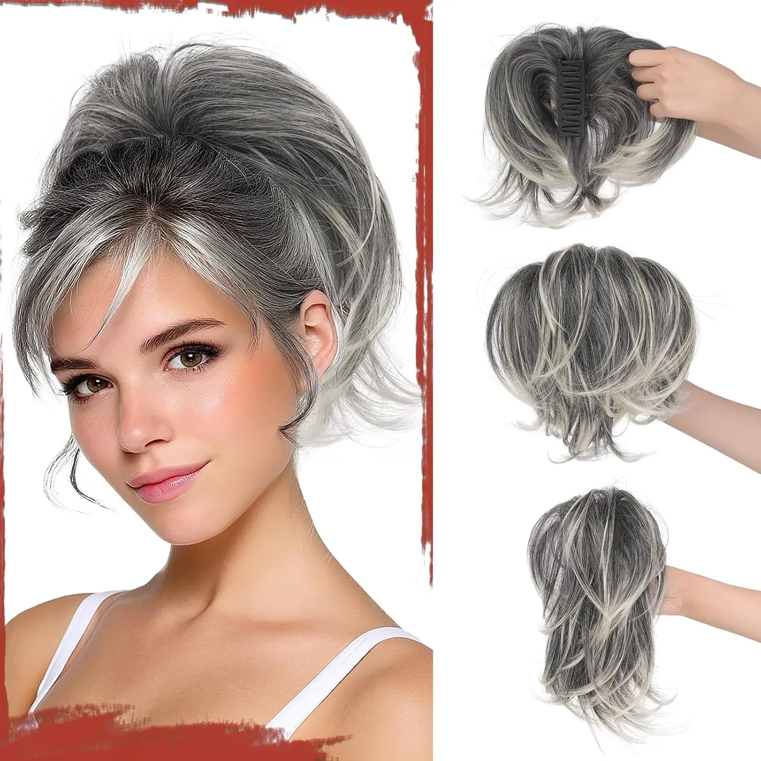 SOFEIYAN Claw Clip Hair Buns Hair Piece DIY Bendable Wires Short Ponytail Extension Fluffy Fake Hair Piece Straight Synthetic Hair Ponytail Extensions for Wonen