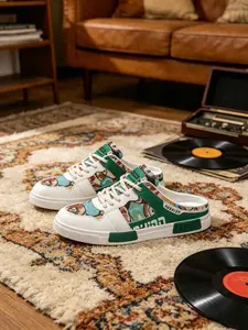 Plus Size Men's White-Gray Camo Mule Sneakers, Cool Stylish Style, Camo Paneling + Mule Slip-On Design + "FASHION" Logo, Unique Style, Plus Size Friendly , Ideal for Plus Size Men's Daily Leisure & Light Outings, Mule Shoes