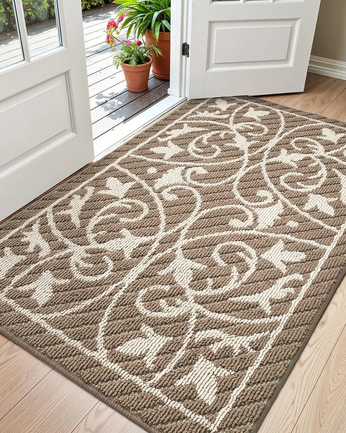 LUMI Front Door Mat Entryway, Inside Entrance Doormat, Non Slip Washable Entry Mats, 32x48,Brown
