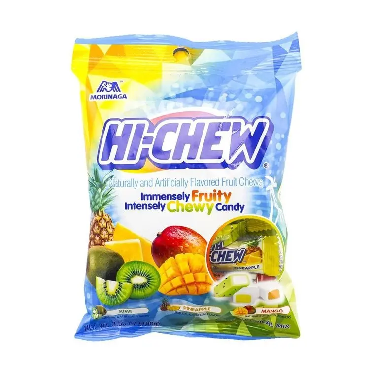 Morinaga Hi-Chew Tropical Mixed Fruits Sweet Chewy Soft Fruity Candy Snack Bag - 100g, On-the-Go Treat for All Ages
