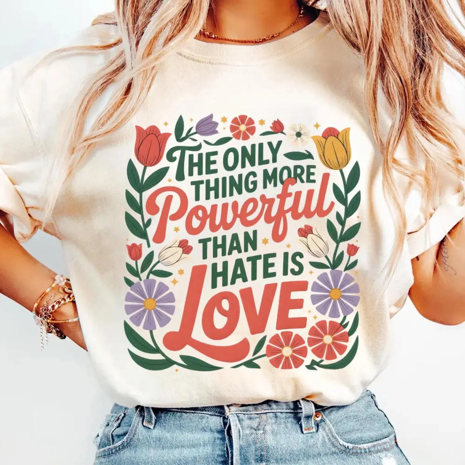 Only Thing More Powerful Than Hate Is Love Shirt Positive Quote Tee, Kindness Message Shirt, Be Kind