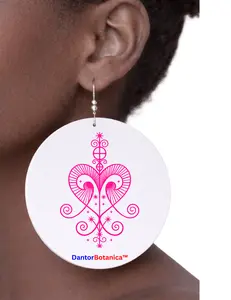 ERZULIE FREDA veve Earrings wood  earrings Teardrop Afro Drop Wood Dangle Earrings Women Africa Map Huggie Hoop Earring Jewelry Manbo Ougan Spiritual Religious vodou voodoo Haiti Ougan Manbo Erzulie Freda Erzulie Dantor Feray Badagri Legba Damballah
