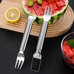 Stainless steel double-headed watermelon slicer,two Packs, fruit fork, multifunctional cutting tool, watermelon fruit cutting gadget