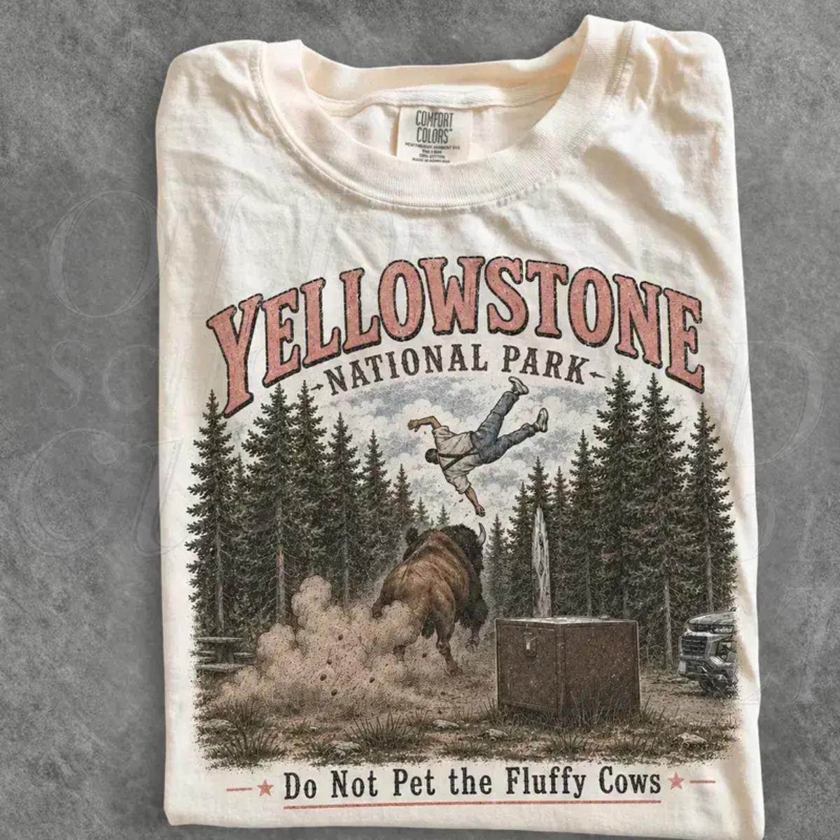 Comfort Colors Do Not Pet The Fluffy Cows Shirt, Funny Yellowstone National Park Bison Graphic Tee, Vintage Summer Vacation T-Shirt, Wildlife Hiking Camping Unisex Gift