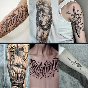 6 Big Picture Plant Tattoo Stickers, Including Flower-Shaped Characters, Medusa, Knives, Sailing Boats, Wolf Elements and Other Styles, Lasting for 7-15 Days, Waterproof and Friction Resistant, Real Effect, Suitable for People Who Are Afraid of Pain, don'