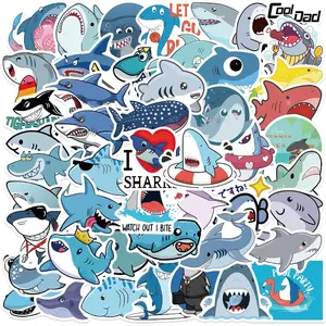Cute Shark Waterproof Stickers for Boys 50Pcs Cool Ocean Animal Vinyl Stickers Pack for Water Bottle Laptop Animals Party Favors Shark