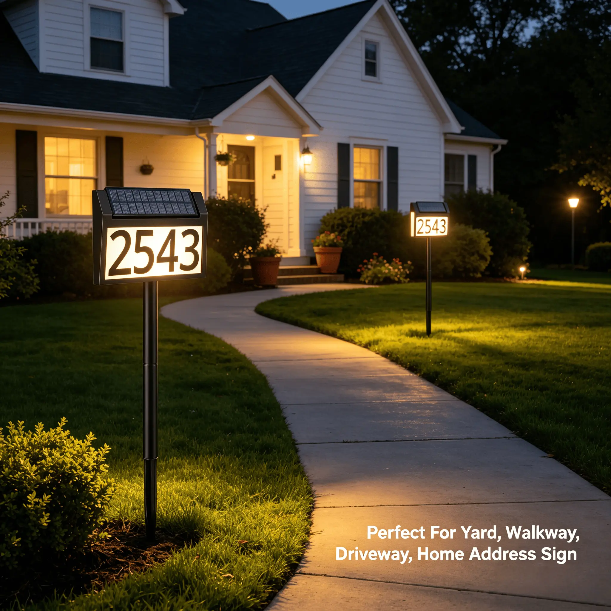 3-Color Rechargeable Solar Address Sign, LED Illuminated House Numbers Light, Waterproof Solar-Powered Plaque with Ground Stake & Auto On/Off, Wall-Mount for Front Yd, Driveway, Festive Decor (Christmas, Birthday, Halloween) 2026 decorative ambiance