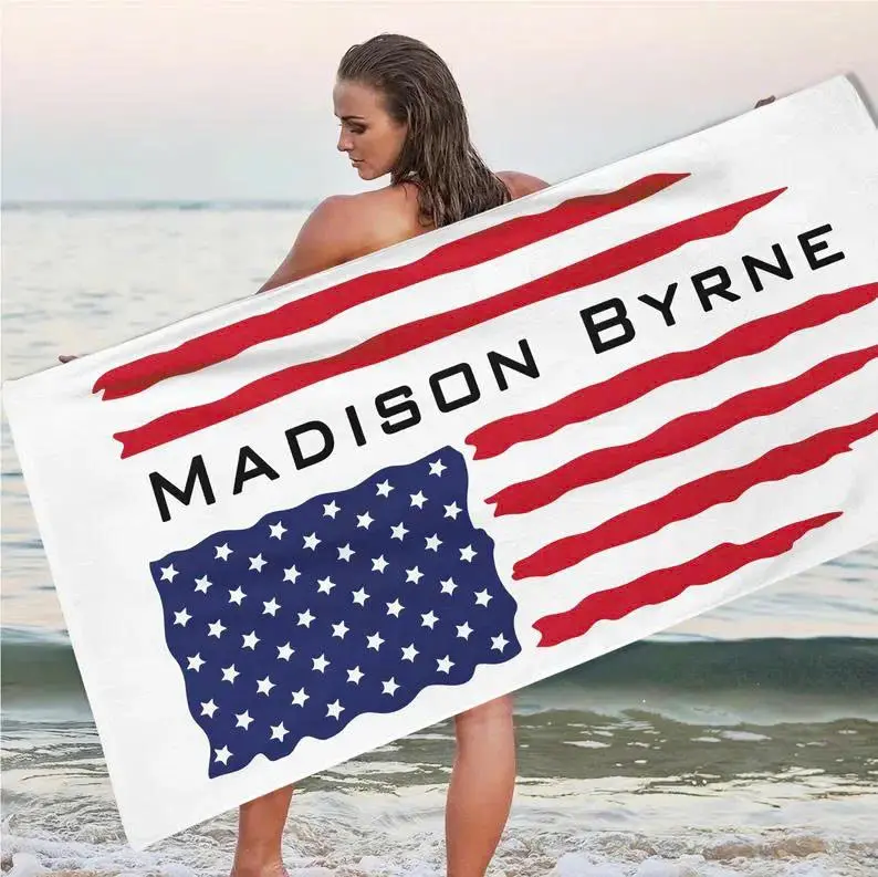 Personalized American Flag Beach Towel with Custom Name | Oversized Microfiber Quick Dry Bath & Beach Towel for Adults & Kids