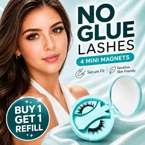 4-Magnet Glue-Free Magnetic False Eyelashes, Reusable Waterproof Natural-Look Korean Style Lashes for Beginners, with All-in-1 Box & Bonus Refill