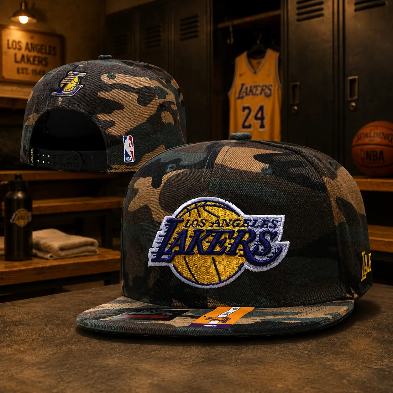 New era Retro LA Lakers Vibe Camo Snapback | Premium Brand High Crown Cap | Two-Tone Basketball Visor Hat Unisex neww